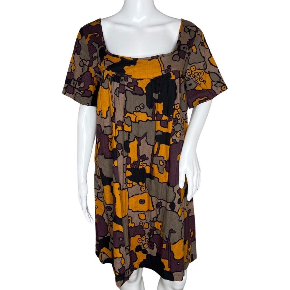 French Connection Dress Large Abstract Print Babydoll Retro Boho Mod Art‎ Tunic